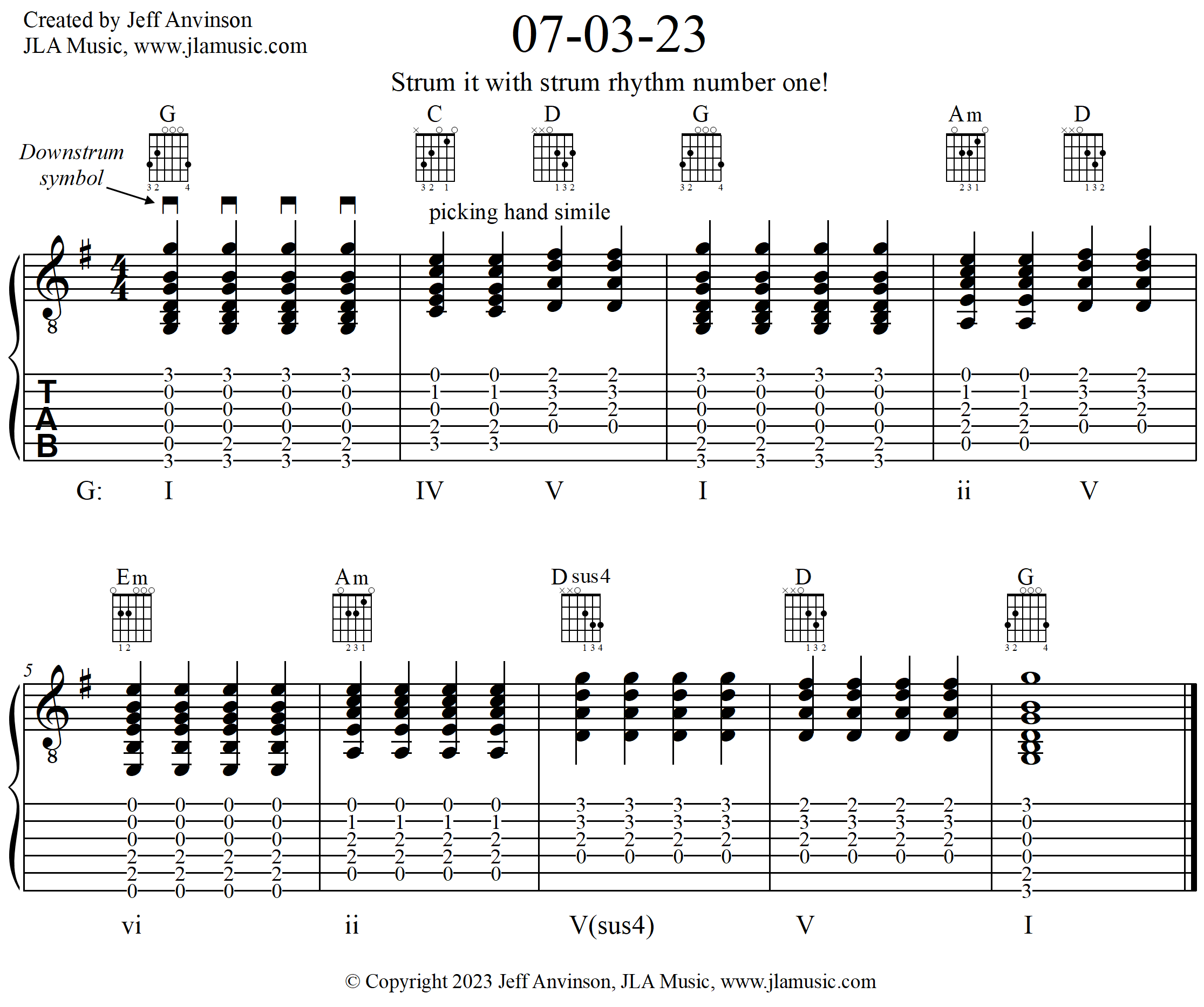 strum rhythm 1 copyright 2023 Jeff Anvinson JLA Music www.jlamusic.com www.guitar-etc.com